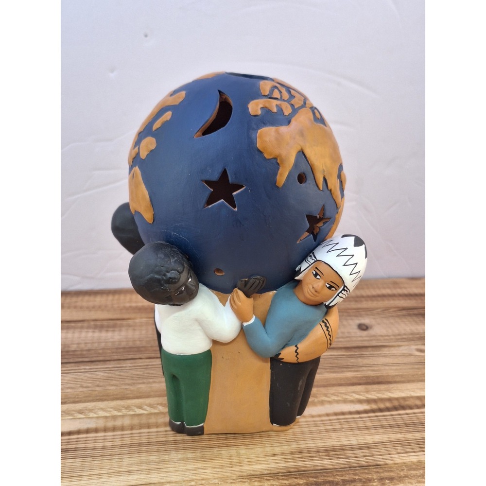 Maurelio H. Peru Terra Cotta Children Holding The World Tea Light Luminary
